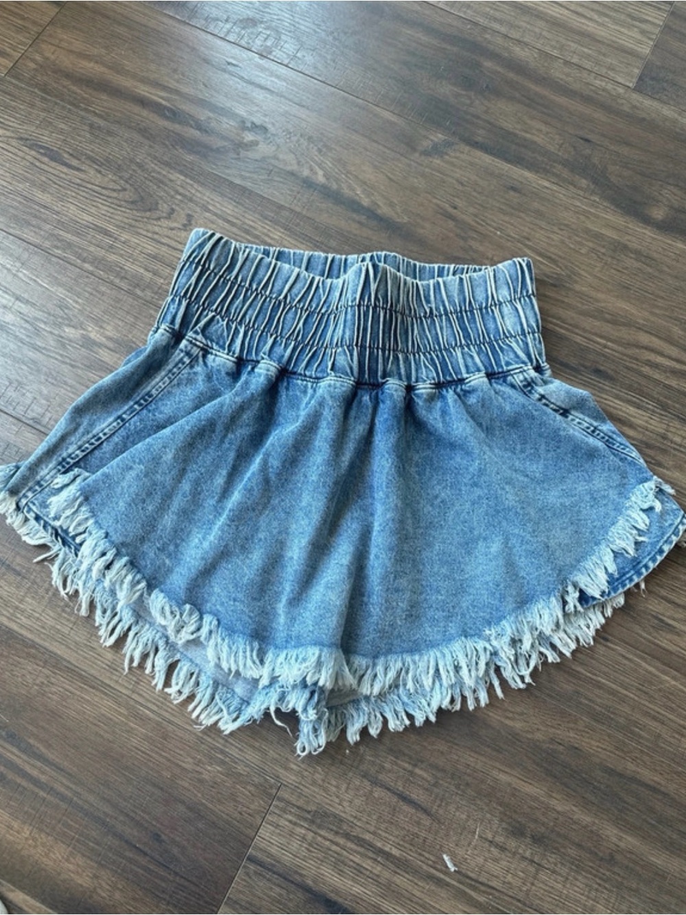 Peach Love California Light Blue Denim Fringe Skort